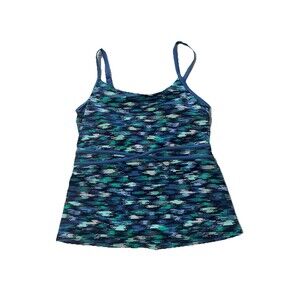 L.L. Bean Blue Print Tankini Bathing Suit Top UPF50+ Soft Cup Size 10 Reg